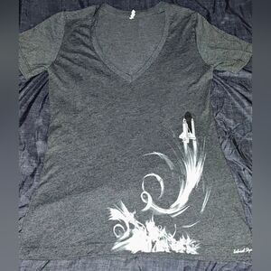 Charcoal V-Neck Tee with Rocket Graphic